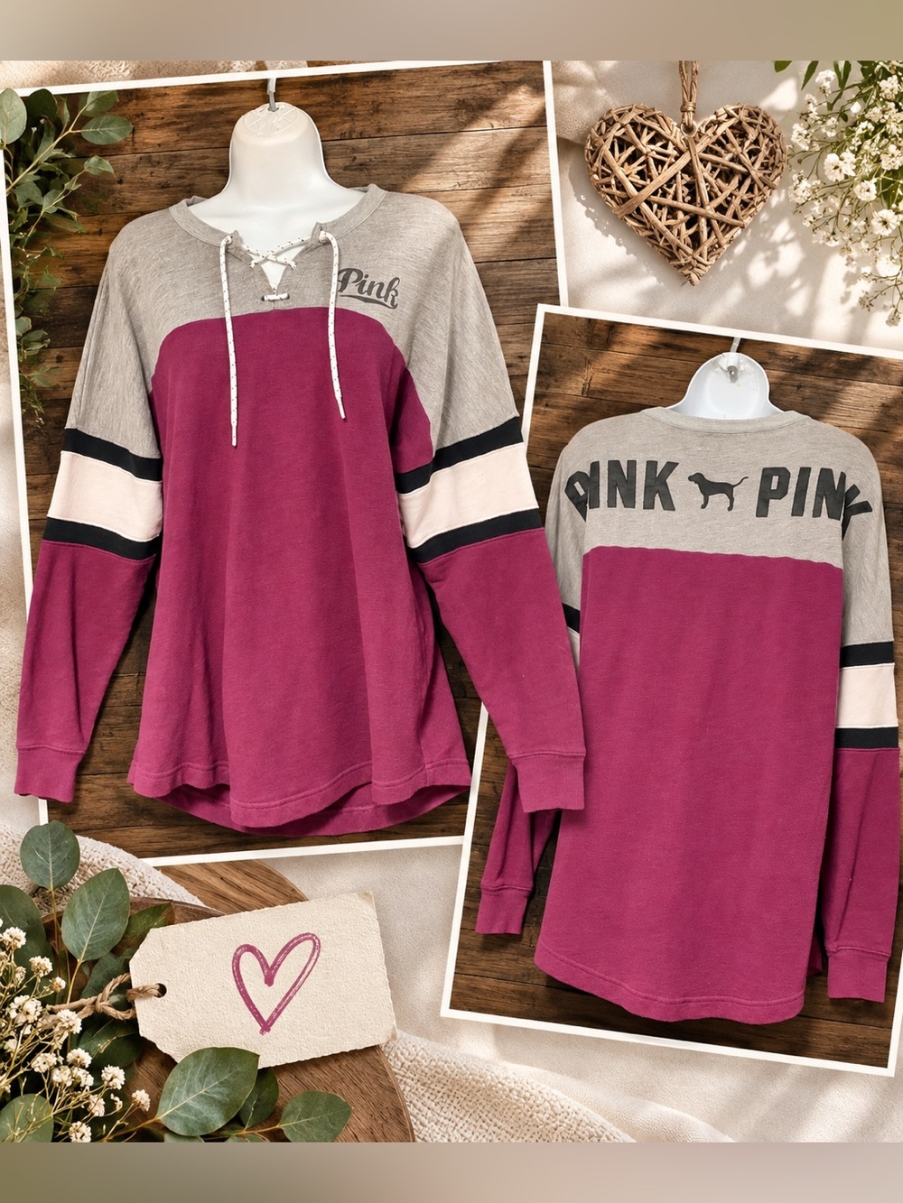 PINK Victoria’s Secret Lace-Up Colorblock Long Sleeve Top – XS